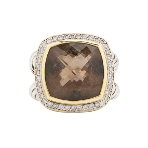 David Yurman Sterling Silver 18kt Gold Smoky Quartz Diamond Albion Ring - Size 6