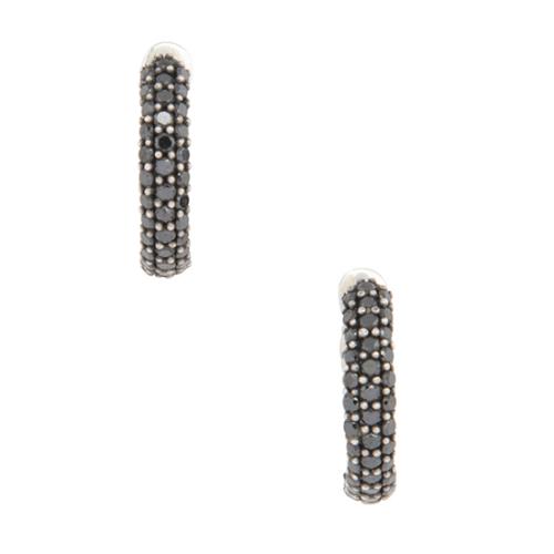 David Yurman Sterling Silver Black Diamond Petite Pave Huggie Hoop Earrings