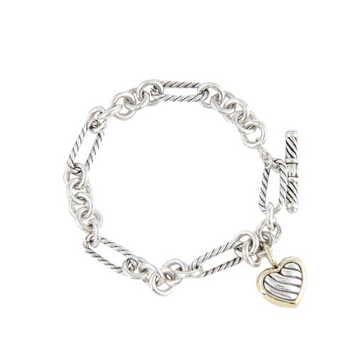 David Yurman Sterling Silver Cable Heart Charm Bracelet