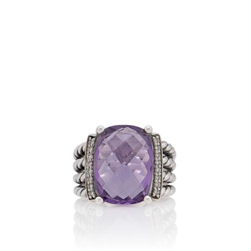 David Yurman Sterling Silver Diamond Amethyst Wheaton Ring - Size 7