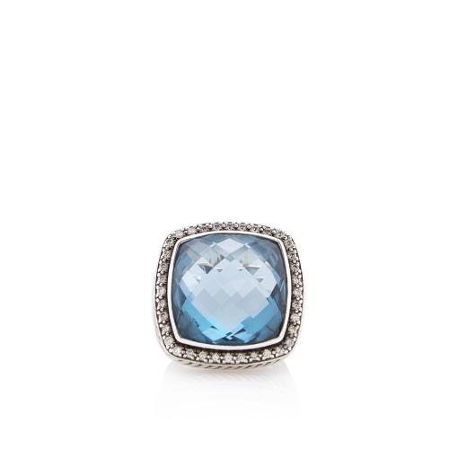 David Yurman Sterling Silver Diamond Blue Topaz Albion 20mm Cocktail Ring - Size 7 3/4