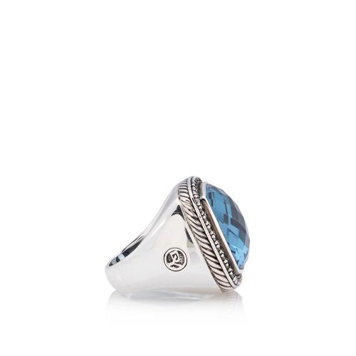 David Yurman Sterling Silver Diamond Blue Topaz Albion 20mm Cocktail Ring - Size 7 3/4