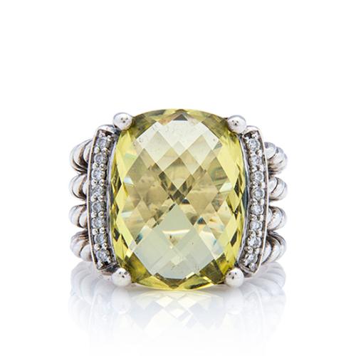 David Yurman Sterling Silver Diamond Lemon Citrine Wheaton Ring - Size 6