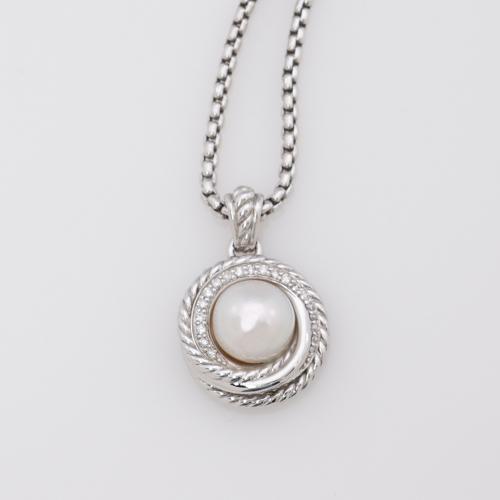 David Yurman Sterling Silver Diamond Pearl Crossover Necklace