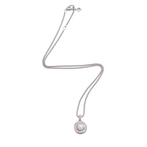 David Yurman Sterling Silver Diamond Pearl Crossover Necklace