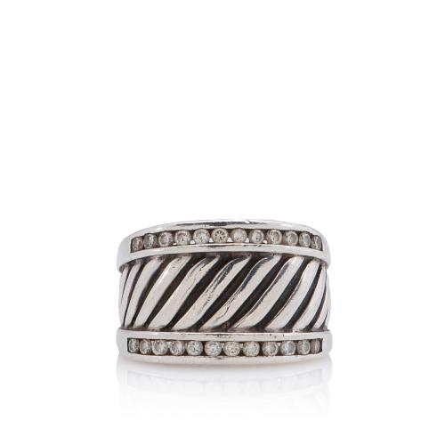 David Yurman Sterling Silver Diamond Thoroughbred Cigar Ring - Size 5 3/4