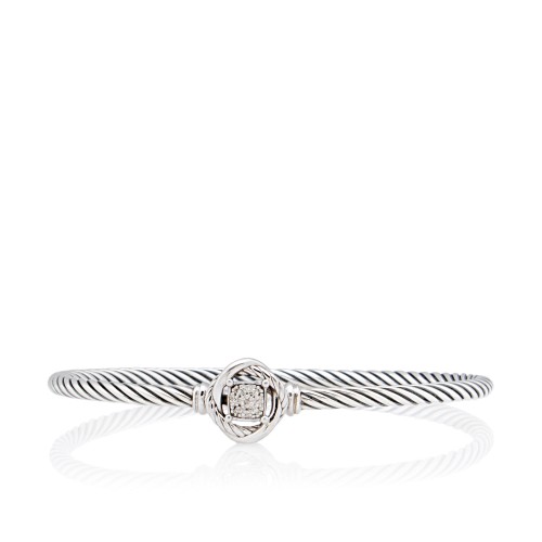 David Yurman Sterling Silver Pave Diamond 3mm Infinity Bracelet