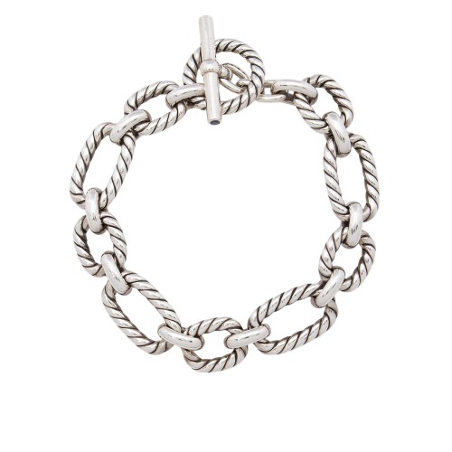 David Yurman Sterling Silver Sapphire Cushion Link Chain Bracelet