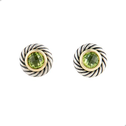 David Yurman 18k Gold Sterling Silver Peridot Cookie Earrings