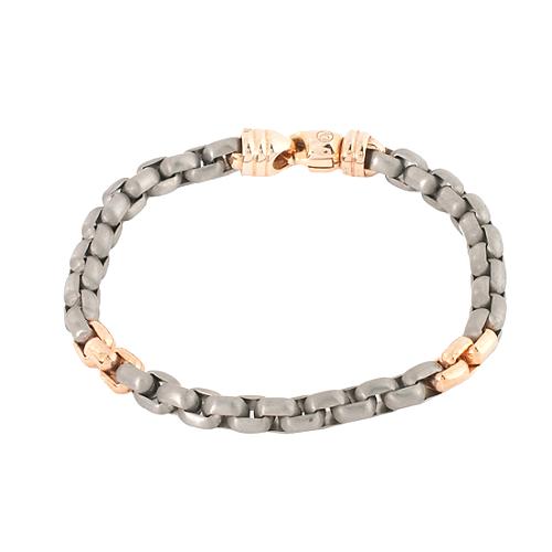 David Yurman Titanium & Rose Gold Rally Chain Mens Bracelet