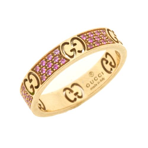 Gucci Pink Sapphire & 18k Gold Icon Stardust Ring - Size 7