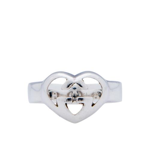 Gucci Sterling Silver GG Heart Ring - Size 6