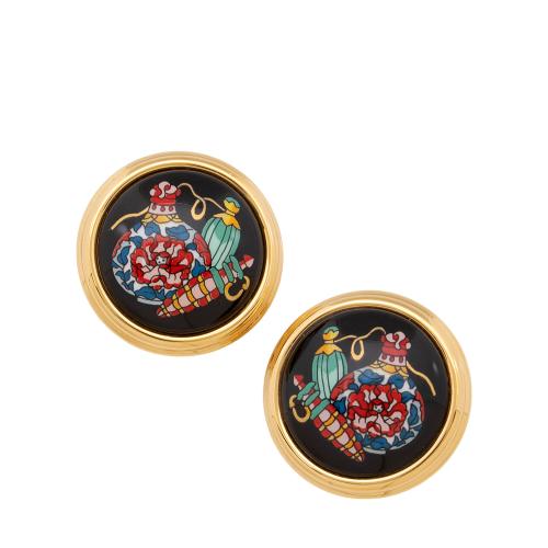 Hermes Vintage Cloisonne Enamel Clip On Earrings