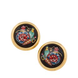 Hermes Vintage Cloisonne Enamel Clip On Earrings