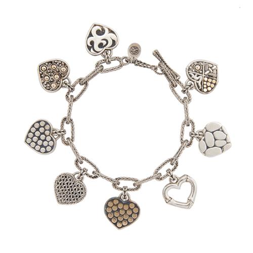 John Hardy 18k Gold Sterling Silver Heart Charm Bracelet