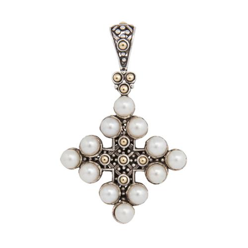 John Hardy Sterling Silver 18k Gold Pearl Jaisalmer Cross Pendant