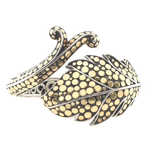 John Hardy Sterling Silver & 22k Gold Ayu Leaf & Vine Cuff 