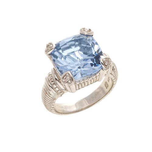 Judith Ripka Blue Quartz and Diamond Fontaine Ring - Size 6