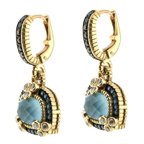 Judith Ripka Frosted Blue Topaz and Blue Diamond Earrings