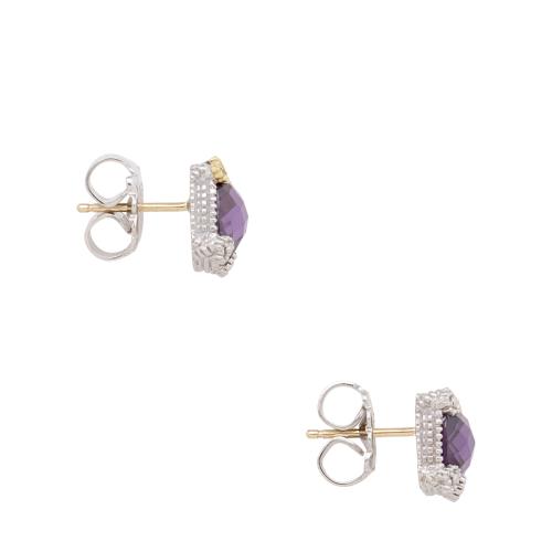 Judith Ripka Sterling Silver 18k Gold Diamond Amethyst Stud Earrings