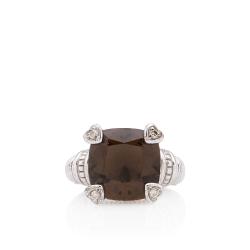 Judith Ripka Sterling Silver Diamond Smokey Quartz Cocktail Ring - Size 7