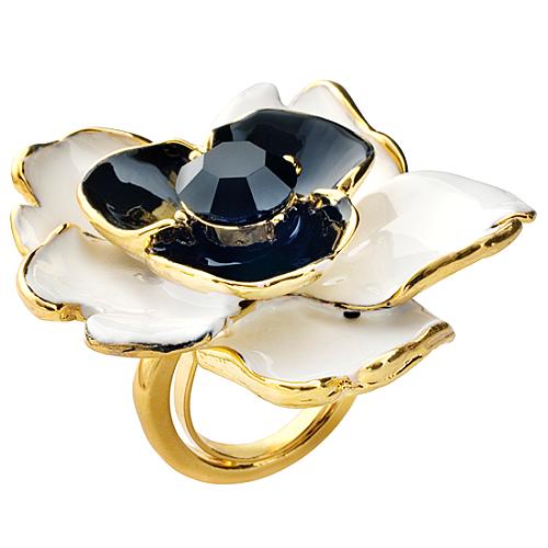 Kenneth Jay Lane Large Black & White Flower Ring