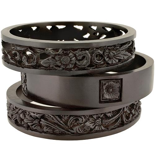 Lori Bonn Set of 3 Carved Wood Bangles