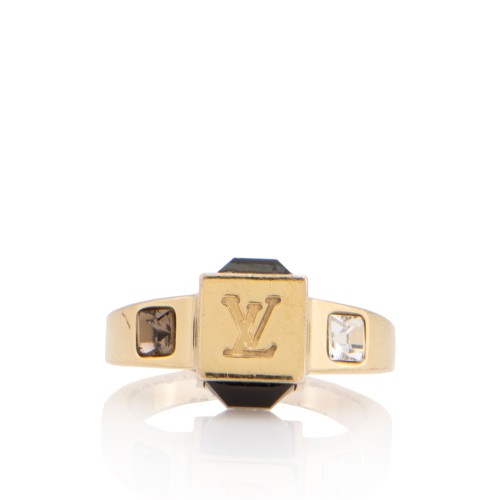 Louis Vuitton Brass Crystal Gamble Ring - Size 4 1/2