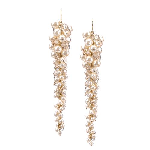 Miriam Haskell Pearl Long Cluster Earrings