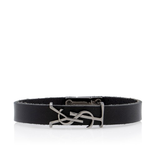 Saint Laurent Leather Monogram Cassandre Bracelet