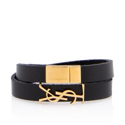 Saint Laurent Leather Monogram Double Wrap Bracelet