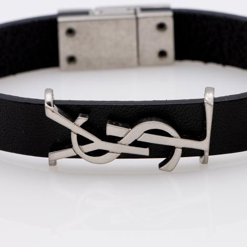 Saint Laurent Leather Monogram Cassandre Bracelet