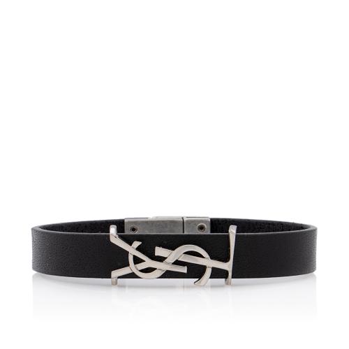 Saint Laurent Leather Monogram Cassandre Bracelet