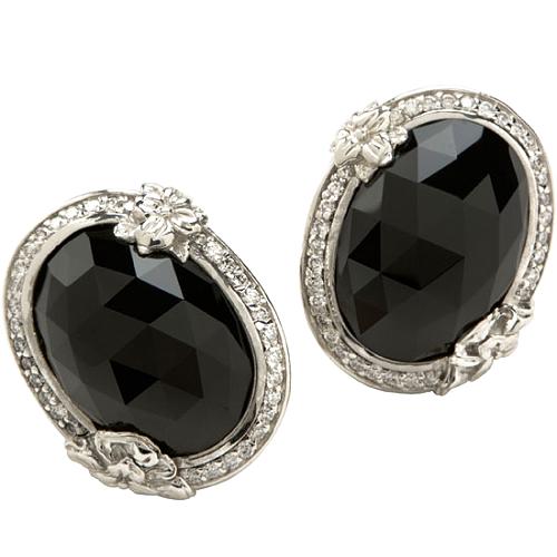 Stephen Dweck Oval Black Agate Flower Earrings