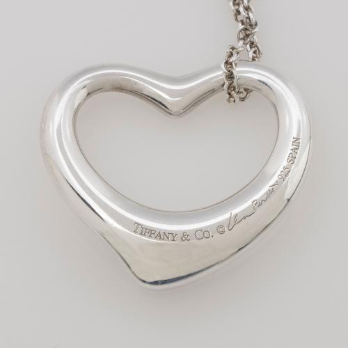 Tiffany & Co. Elsa Peretti Sterling Silver Open Heart Medium Necklace