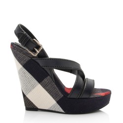 Burberry Nova Check Wedge Sandals - Size 8 / 38