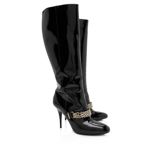 Burberry Patent Leather Chain Knee High Boots - Size 8.5 / 38.5