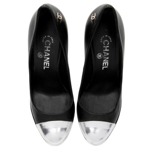 Chanel Calfskin CC Metallic Cap Toe Platform Pumps - Size 8 / 38