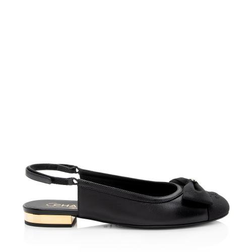 Chanel Lambskin Grosgrain Bow CC Captoe Slingback Flats - Size 8.5 / 38.5