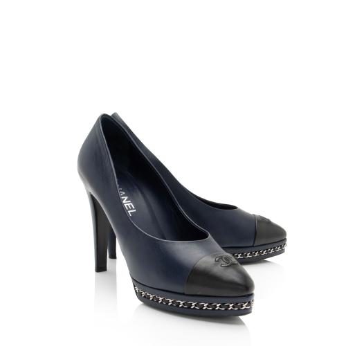 Chanel Leather CC Cap Toe Chain Platform Pumps - Size 10.5 C / 40.5 C - FINAL SALE