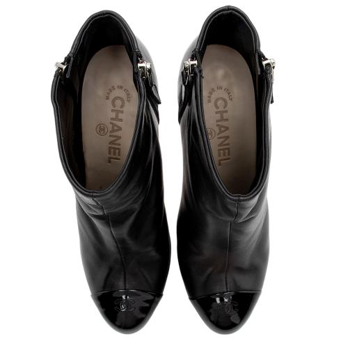 Chanel Patent Leather CC Cap Toe Booties - Size 9 / 39 