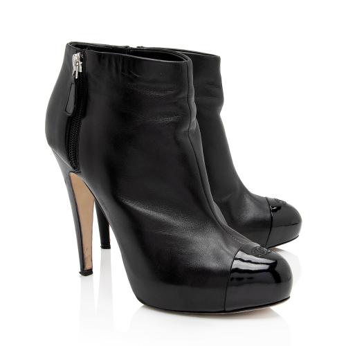 Chanel Patent Leather CC Cap Toe Booties - Size 9 / 39 