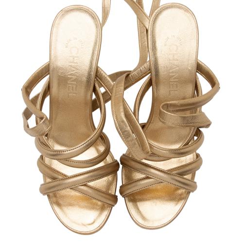 Chanel Metallic Leather Gladiator Strappy Sandals - Size 9B / 39B