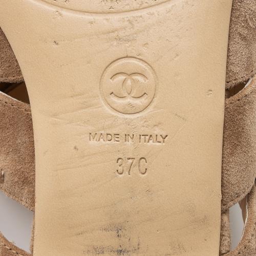 Chanel Suede CC Chain Slide Sandals - Size 7C / 37C