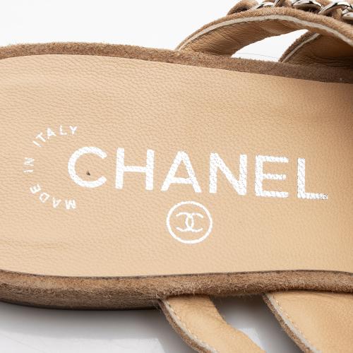 Chanel Suede CC Chain Slide Sandals - Size 7C / 37C