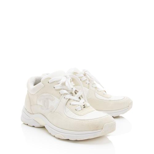 Chanel Suede Calfskin CC Sneakers - Size 7.5 / 37.5