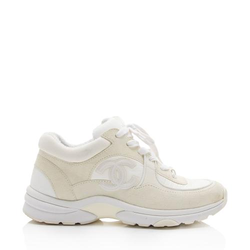 Chanel Suede Calfskin CC Sneakers - Size 7.5 / 37.5