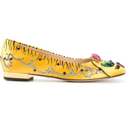 Charlotte Olympia Silk Satin Crouching Tiger Ballerina Flats - Size 5.5 / 36