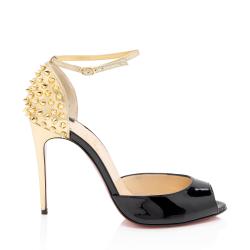 Christian Louboutin Patent Leather Pina Spike Peep Toe Pumps - Size 7.5 / 37.5