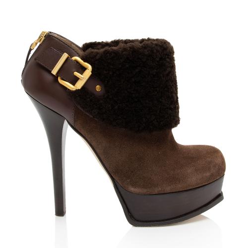 Fendi Suede Shearling Platform Ankle Boots - Size 9.5 / 39.5